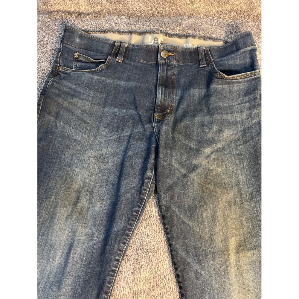 Lee Mens Straight Fit Dark Wash Stretch Denim Jeans 38x32 Blue 102162030